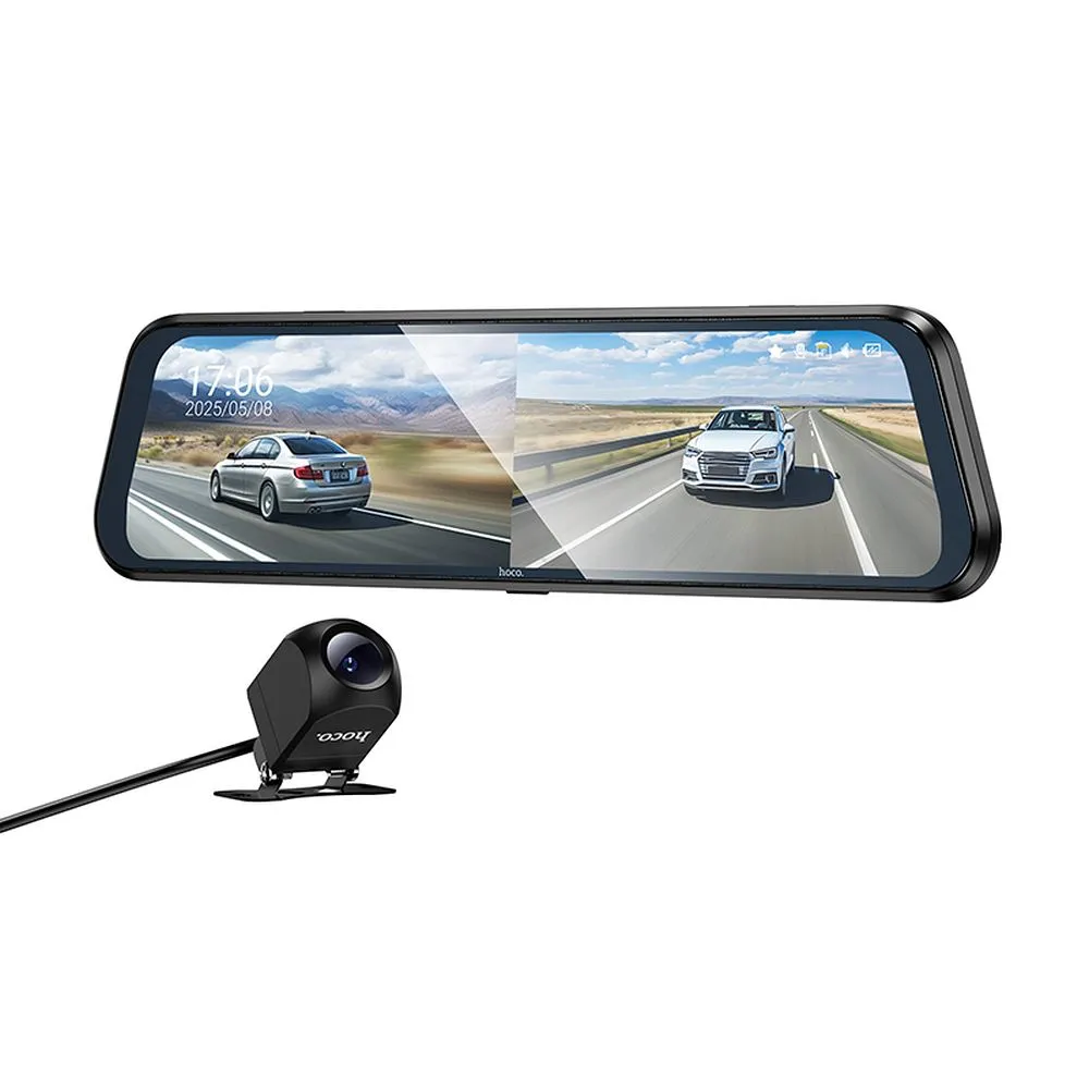 Dashcam passend für rearview mirror with a display 9,66" 1080p/30fps + rear camera 720p/30fps Hoco DV16 black