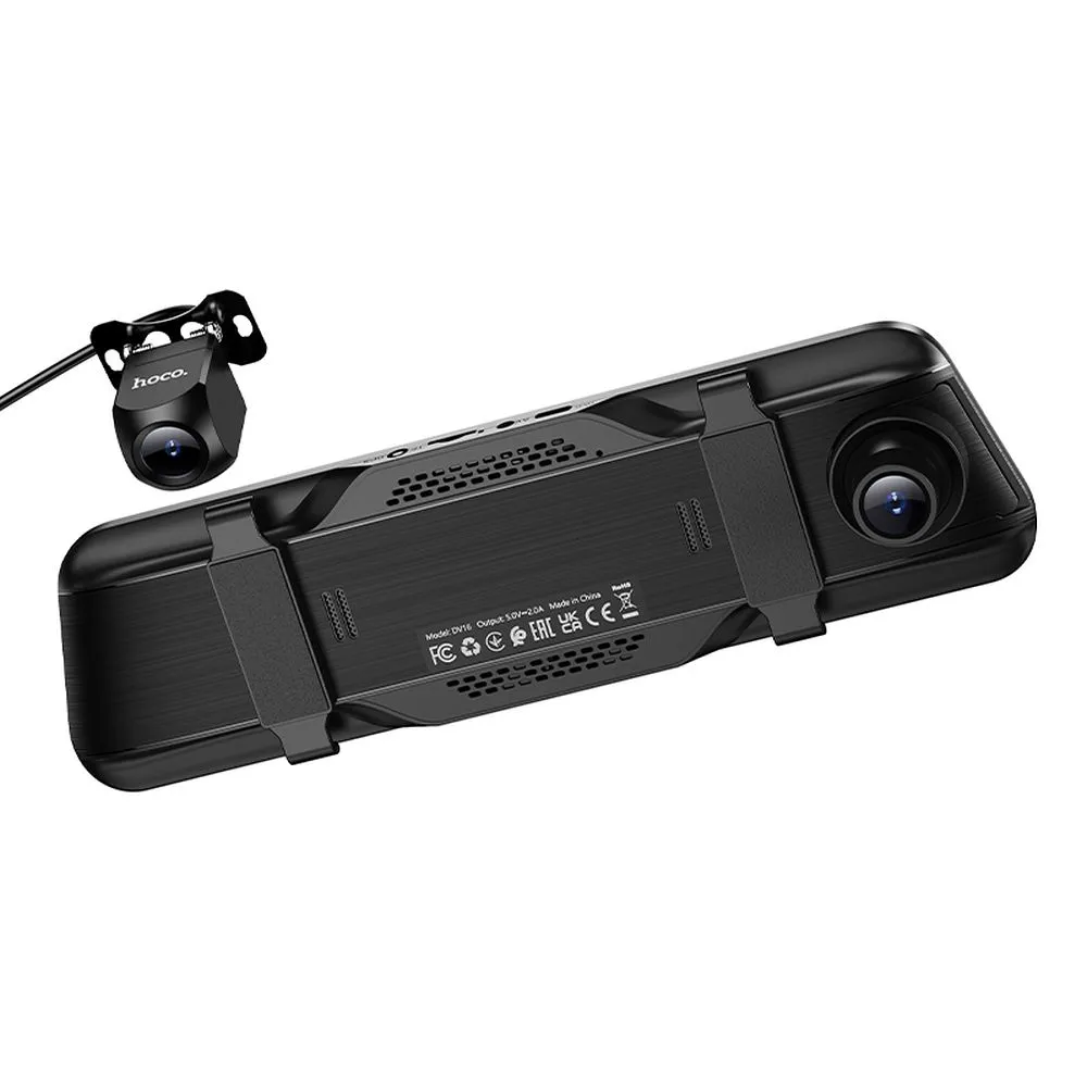 Dashcam passend für rearview mirror with a display 9,66" 1080p/30fps + rear camera 720p/30fps Hoco DV16 black