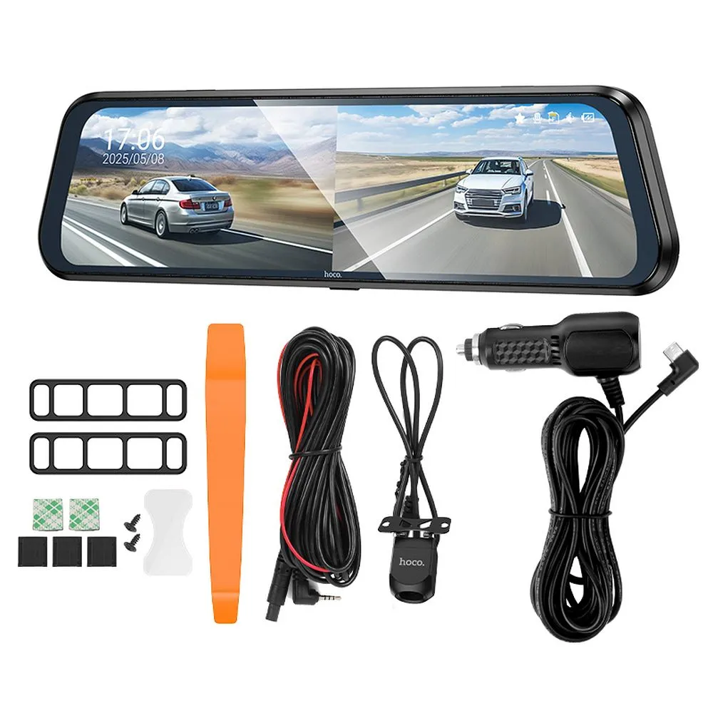 Dashcam passend für rearview mirror with a display 9,66" 1080p/30fps + rear camera 720p/30fps Hoco DV16 black
