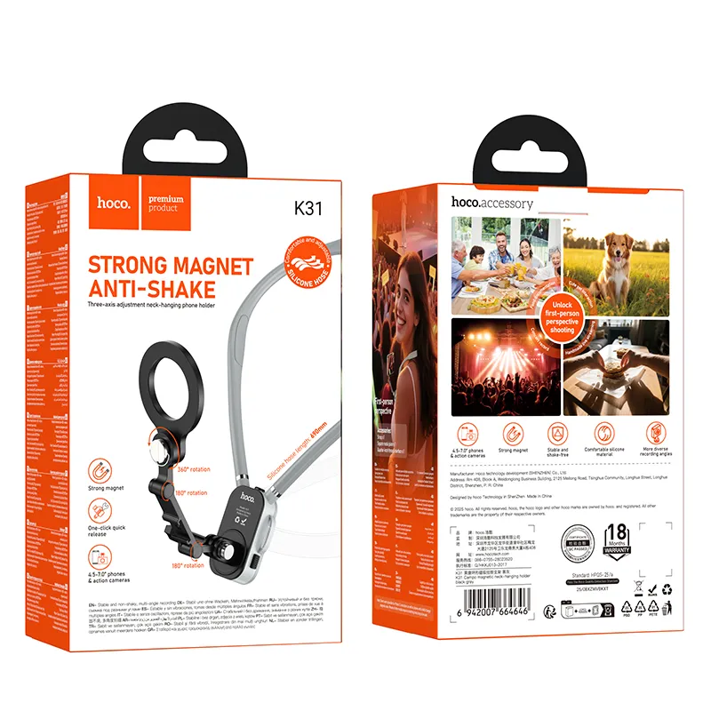 Neck magnetic phone holder Hoco K31 black gray
