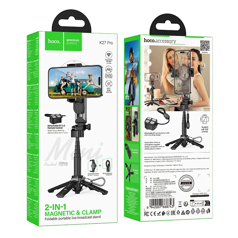 Live stand Hoco with magnetic and universal hilder with remote control K27 PRO czarny