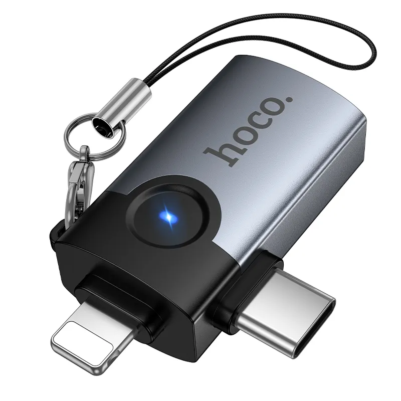 Adapter OTG 2in1 Lightning / USB C to USB A Hoco UA46D Victory gray