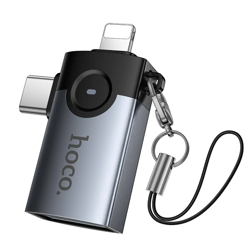Adapter OTG 2in1 Lightning / USB C to USB A Hoco UA46D Victory gray