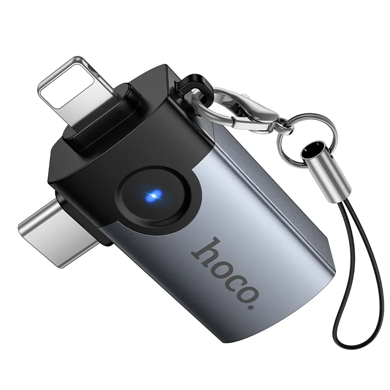 Adapter OTG 2in1 Lightning / USB C to USB A Hoco UA46D Victory gray
