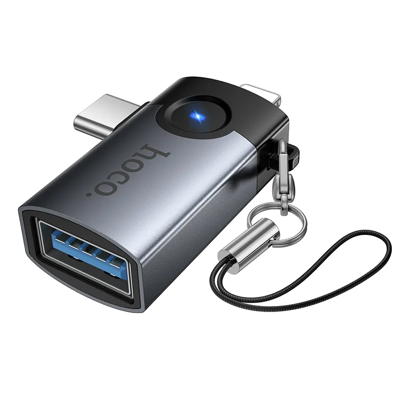 Adapter OTG 2in1 Lightning / USB C to USB A Hoco UA46D Victory gray