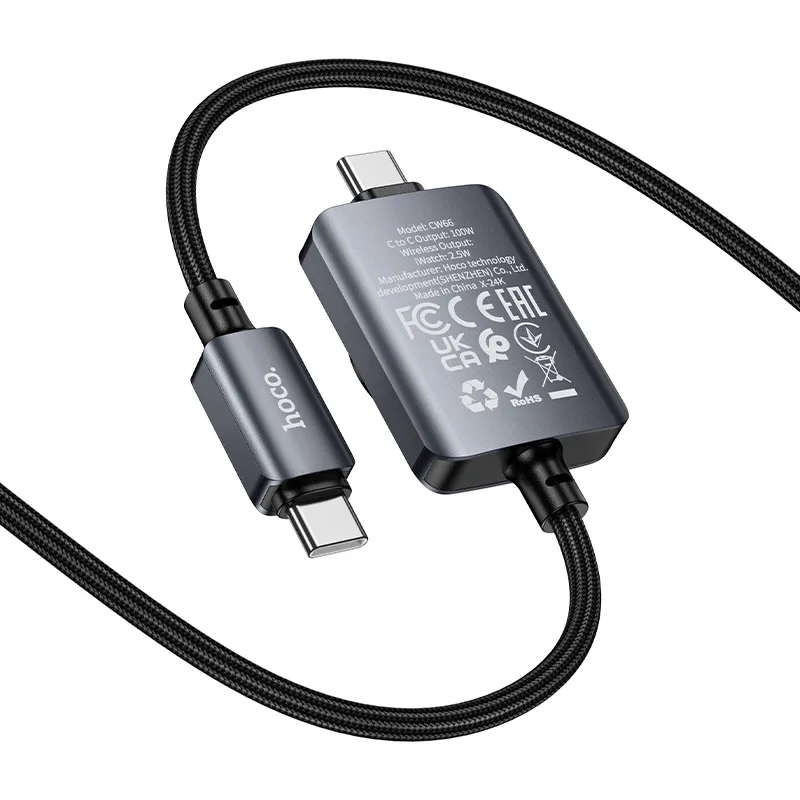 Hoco USB C to USB C cable PD100W with wireless charging passend für Apple Watch 1,2 m CW66 black