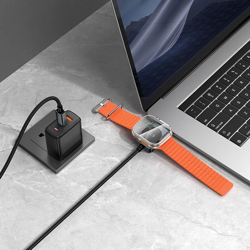 Hoco USB C to USB C cable PD100W with wireless charging passend für Apple Watch 1,2 m CW66 black