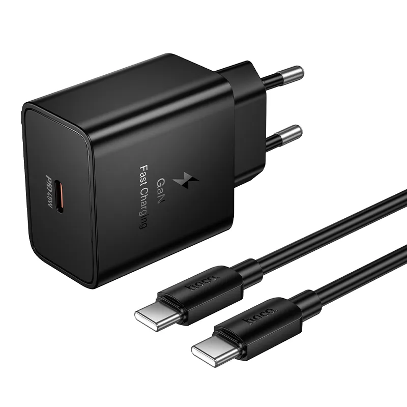 Phone charger Hoco USB C QC PD 45W + cable USB C to USB C N77 black
