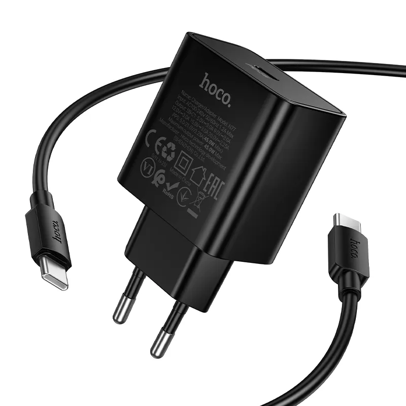 Phone charger Hoco USB C QC PD 45W + cable USB C to USB C N77 black