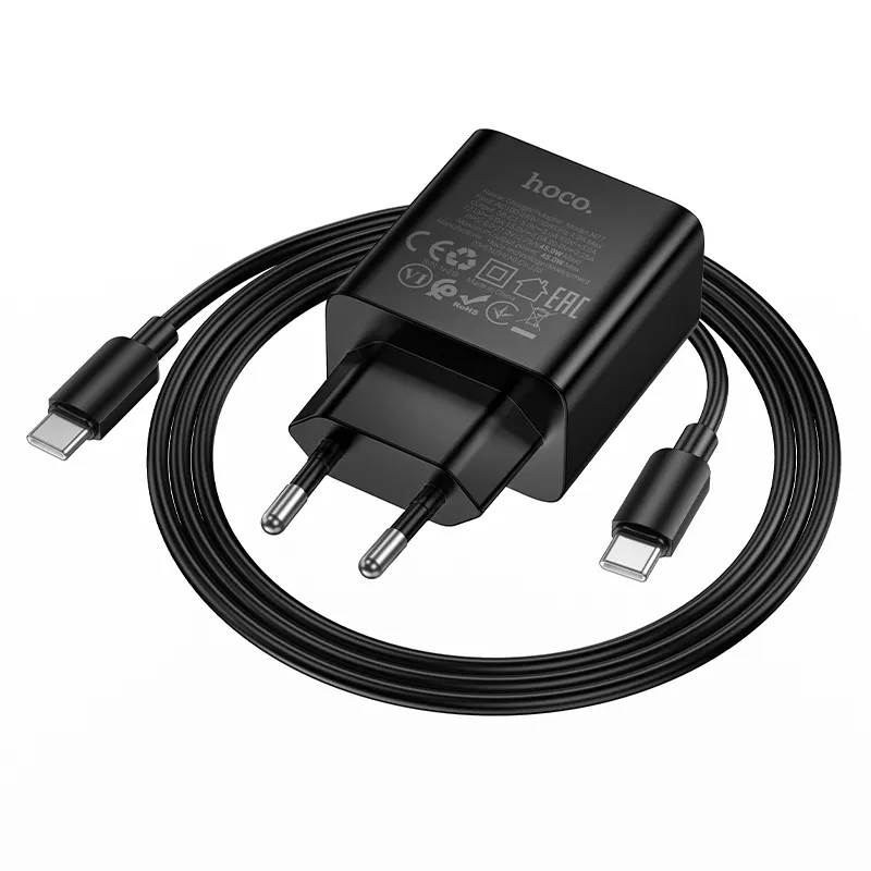 Phone charger Hoco USB C QC PD 45W + cable USB C to USB C N77 black