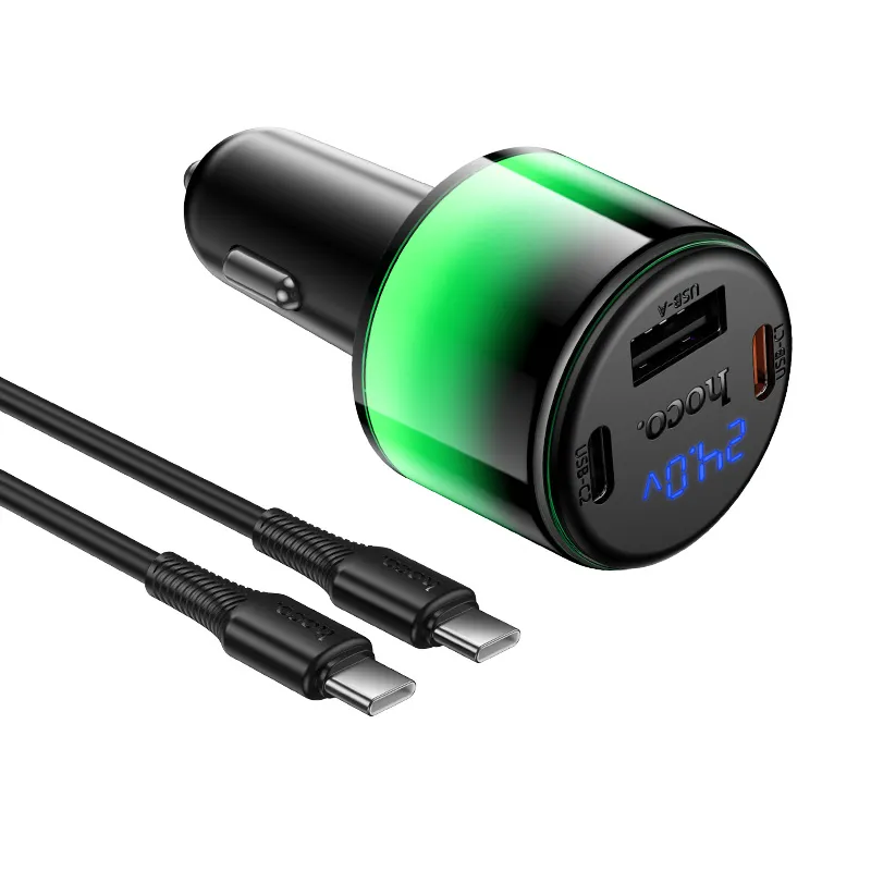 Car charger Hoco USB A + 2xUSB C PD QC3.0 37W + cable USB C to C Z69A black