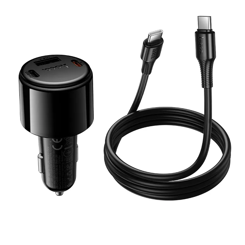 Car charger Hoco USB A + 2xUSB C PD QC3.0 37W + cable USB C to C Z69A black
