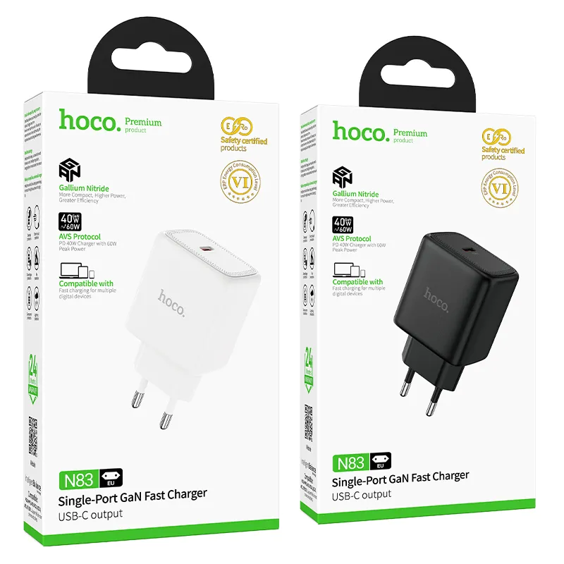 Phone GaN charger Hoco USB C PD AVS 40W max 60W N83 white