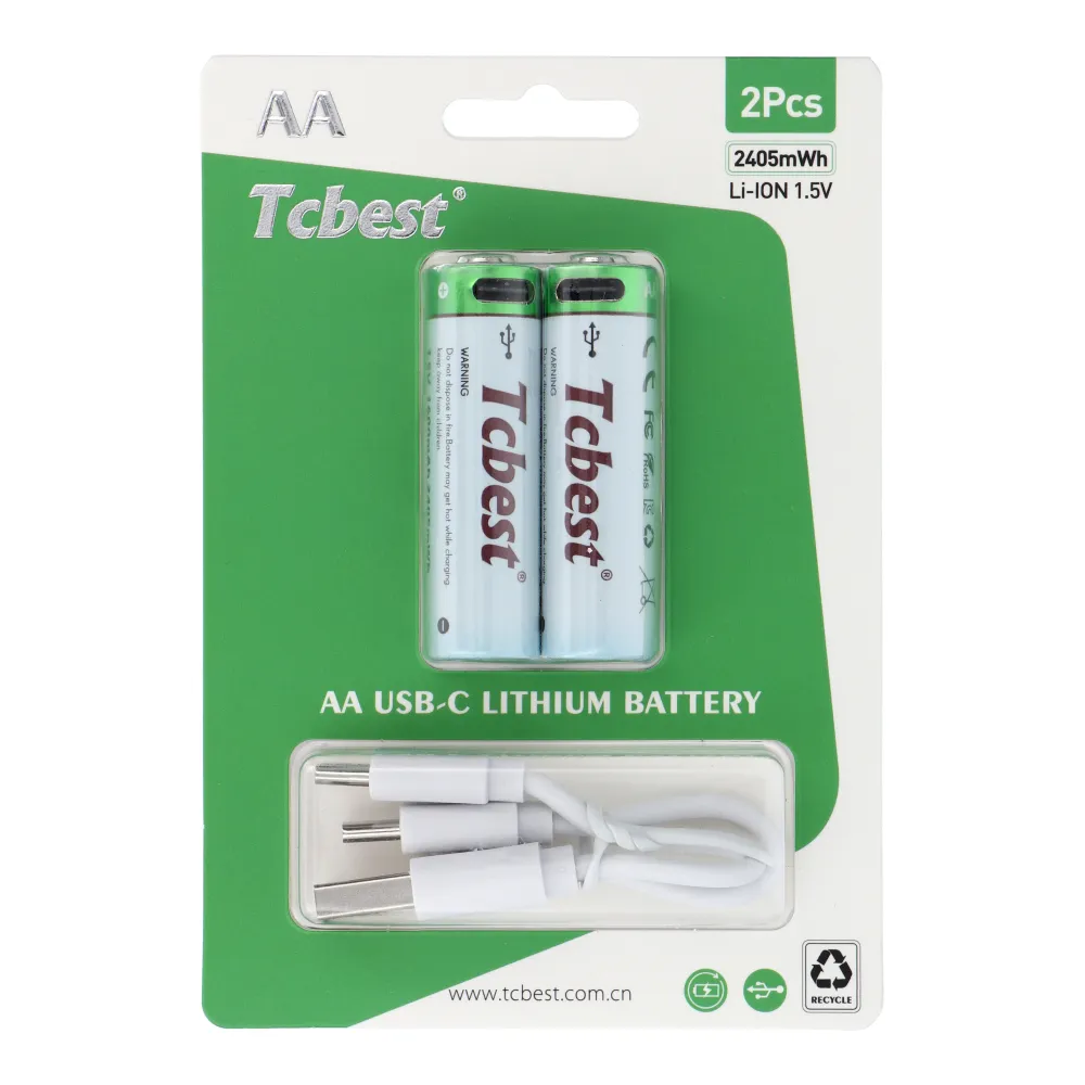 TCBEST rechargable battery R6 (AA) 1600 mAh with socket Type C + cable USB A to 2 x Type C 2 pcs