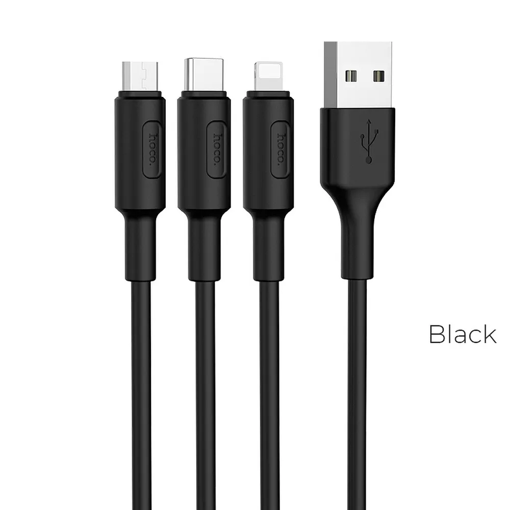 HOCO cable USB kabel Soarer 3w1 ( iPhone Lightning 8-pin+Micro+Typ C) X25 1 m schwarz