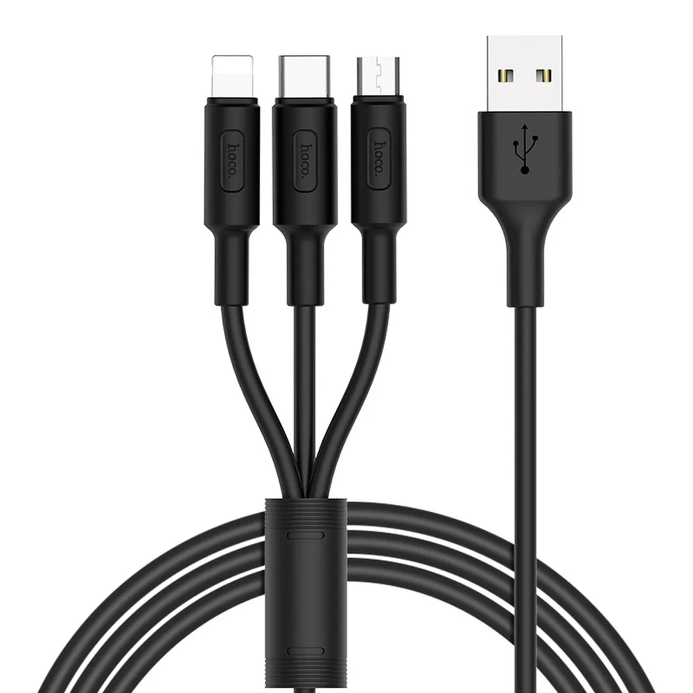 HOCO cable USB kabel Soarer 3w1 ( iPhone Lightning 8-pin+Micro+Typ C) X25 1 m schwarz