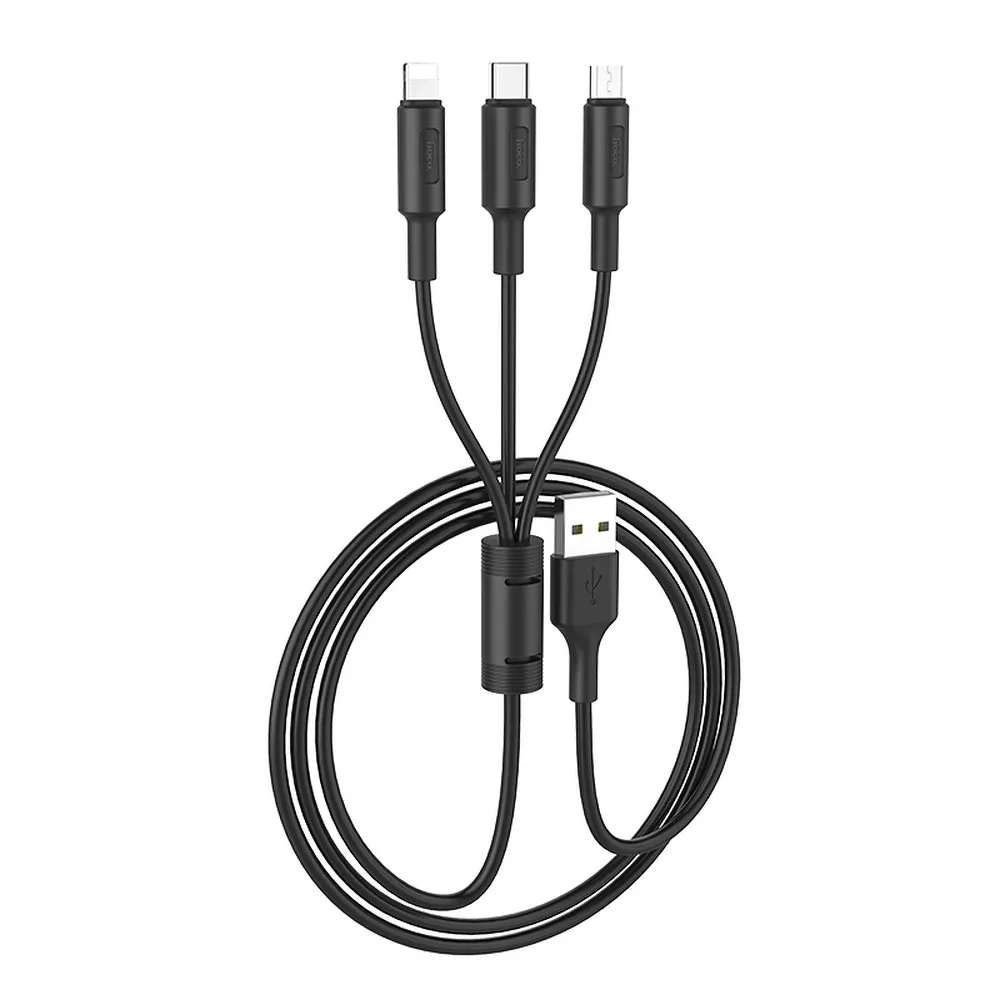 HOCO cable USB kabel Soarer 3w1 ( iPhone Lightning 8-pin+Micro+Typ C) X25 1 m schwarz