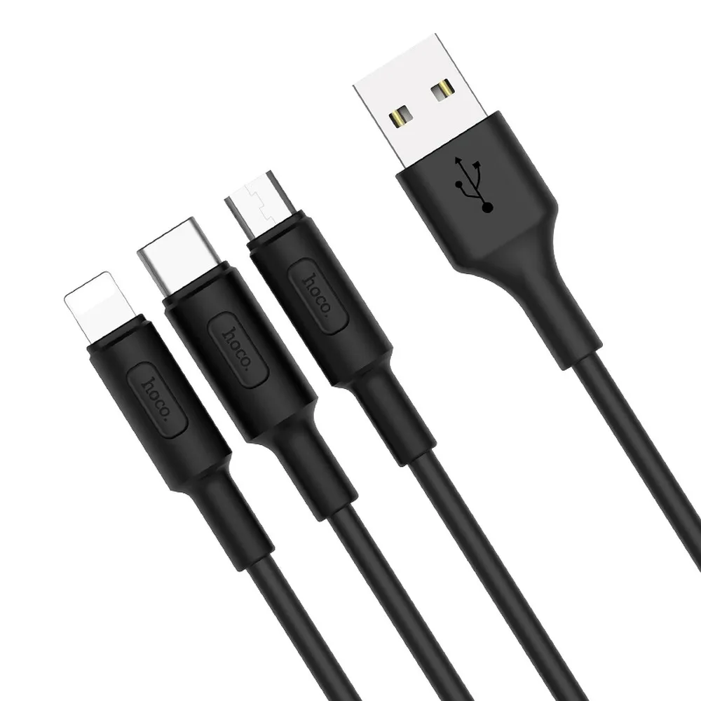 HOCO cable USB kabel Soarer 3w1 ( iPhone Lightning 8-pin+Micro+Typ C) X25 1 m schwarz
