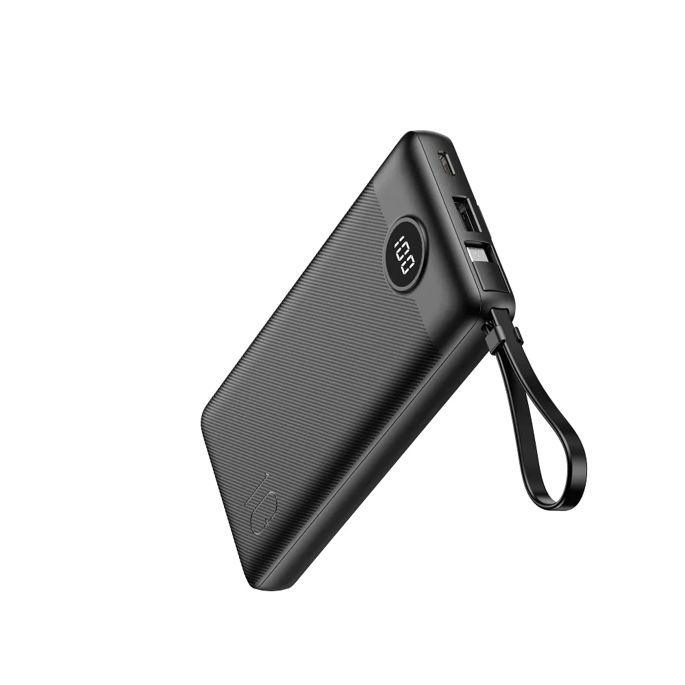 VEGER Powerbank 10 000 mAh mit integriertem Micro USB / Typ C / Lightning C10 Kabel (W1116) schwarz