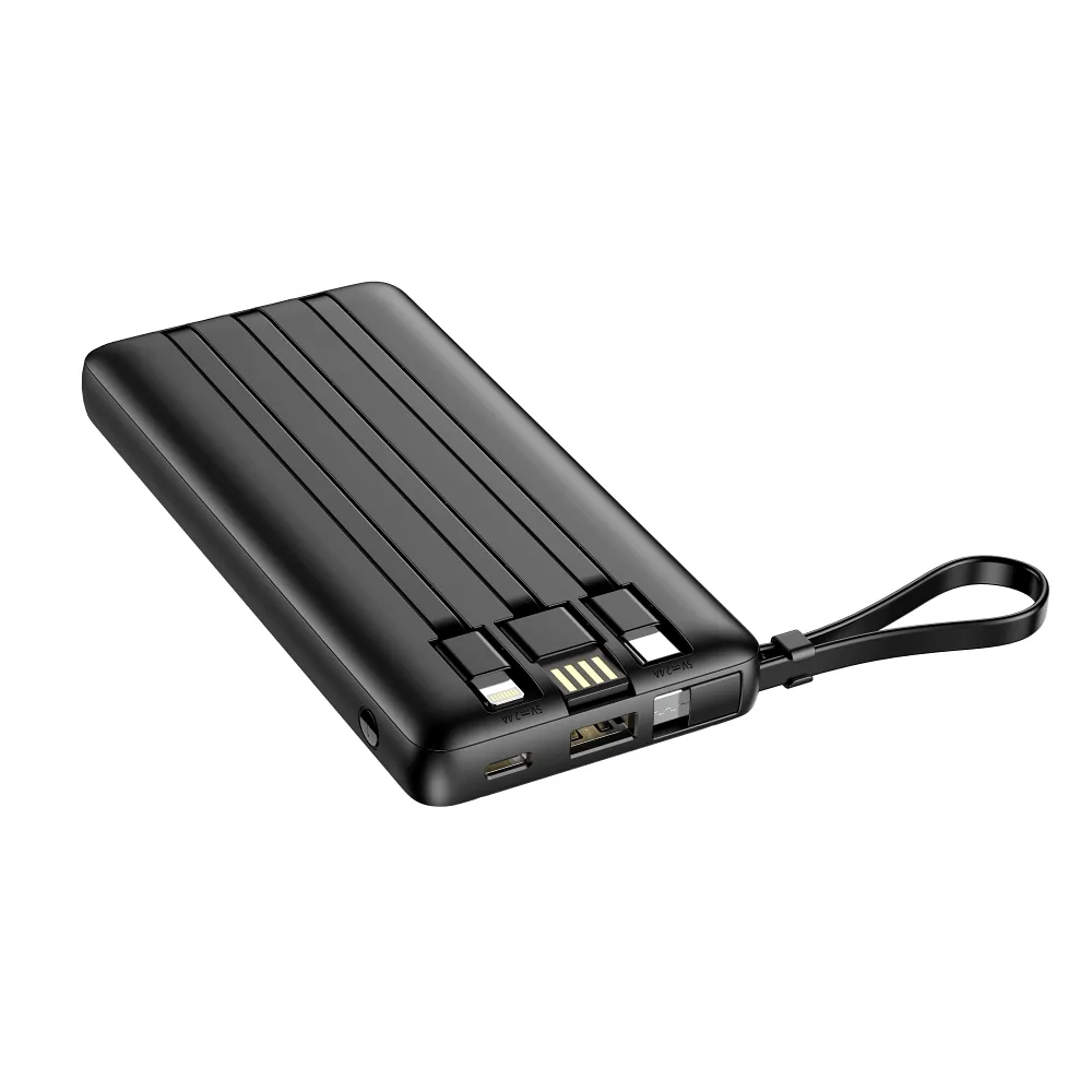 VEGER Powerbank 10 000 mAh mit integriertem Micro USB / Typ C / Lightning C10 Kabel (W1116) schwarz