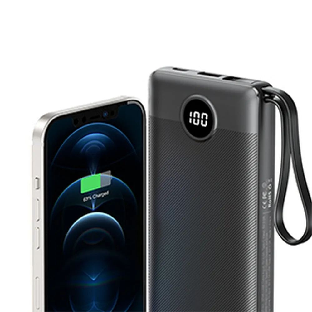 VEGER Powerbank 10 000 mAh mit integriertem Micro USB / Typ C / Lightning C10 Kabel (W1116) schwarz