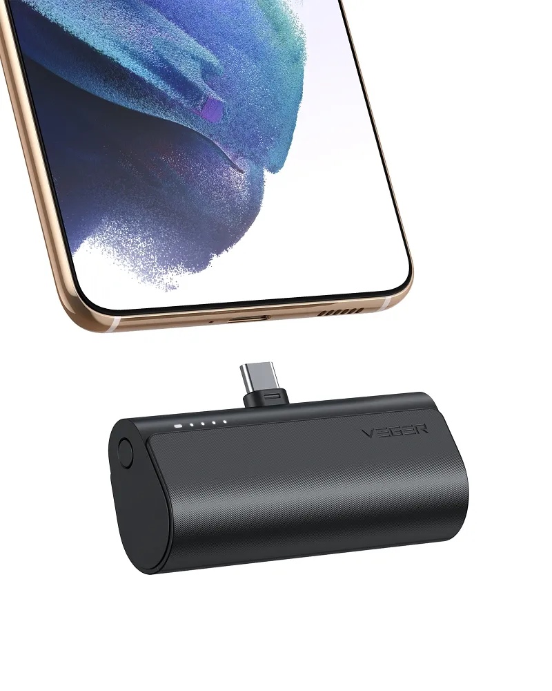 VEGER Powerbank 5 000 mAh mit integriertem Typ C PD QC3.0 3A 20W PlugOn Anschluss (W0556) schwarz