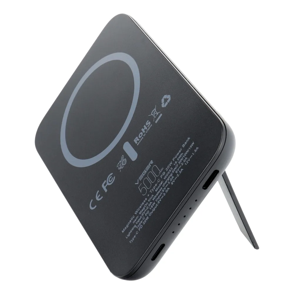 VEGER Powerbank 5 000 mAh mit induktivem Laden kompatibel mit MagSafe PD QC3.0 2A 20W MagOn Kick (V0553P / W0553P) schwarz