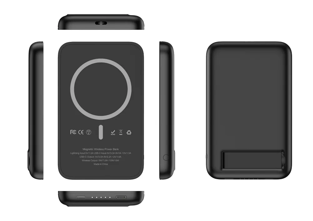 VEGER Powerbank 5 000 mAh mit induktivem Laden kompatibel mit MagSafe PD QC3.0 2A 20W MagOn Kick (V0553P / W0553P) schwarz