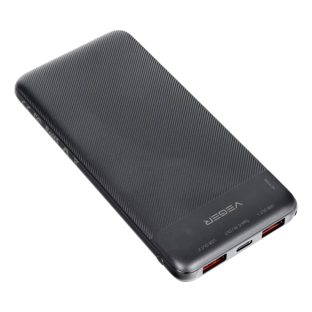 VEGER powerbank 10 000 mAh PD QC3.0 2A 20W A11S (W1133S) schwarz.