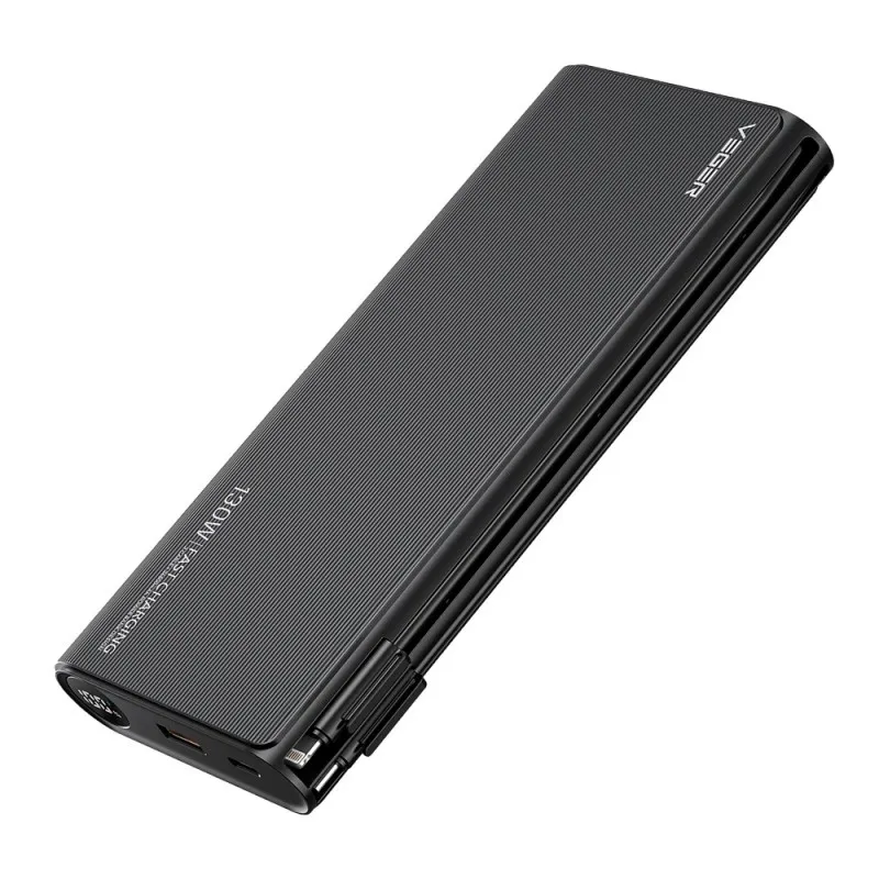 VEGER Powerbank 25 000 mAh mit integriertem Typ C / Lightning PD 130W Kabel TCE130 (W2503) schwarz