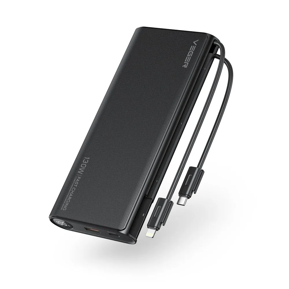 VEGER Powerbank 25 000 mAh mit integriertem Typ C / Lightning PD 130W Kabel TCE130 (W2503) schwarz