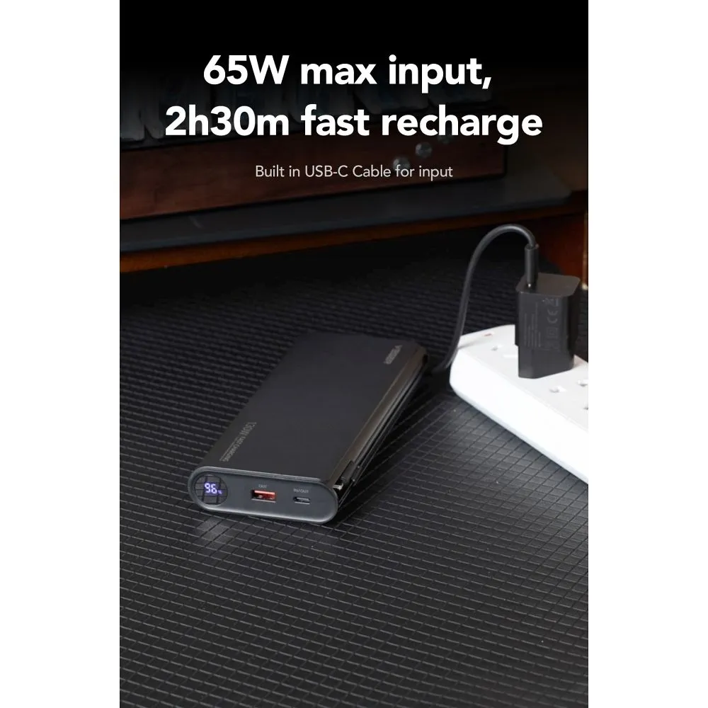 VEGER Powerbank 25 000 mAh mit integriertem Typ C / Lightning PD 130W Kabel TCE130 (W2503) schwarz