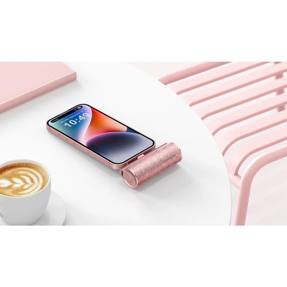 VEGER Powerbank 5 000 mAh mit integriertem Typ C PD QC3.0 2.4A 12W PlugOn (W0573) rosa
