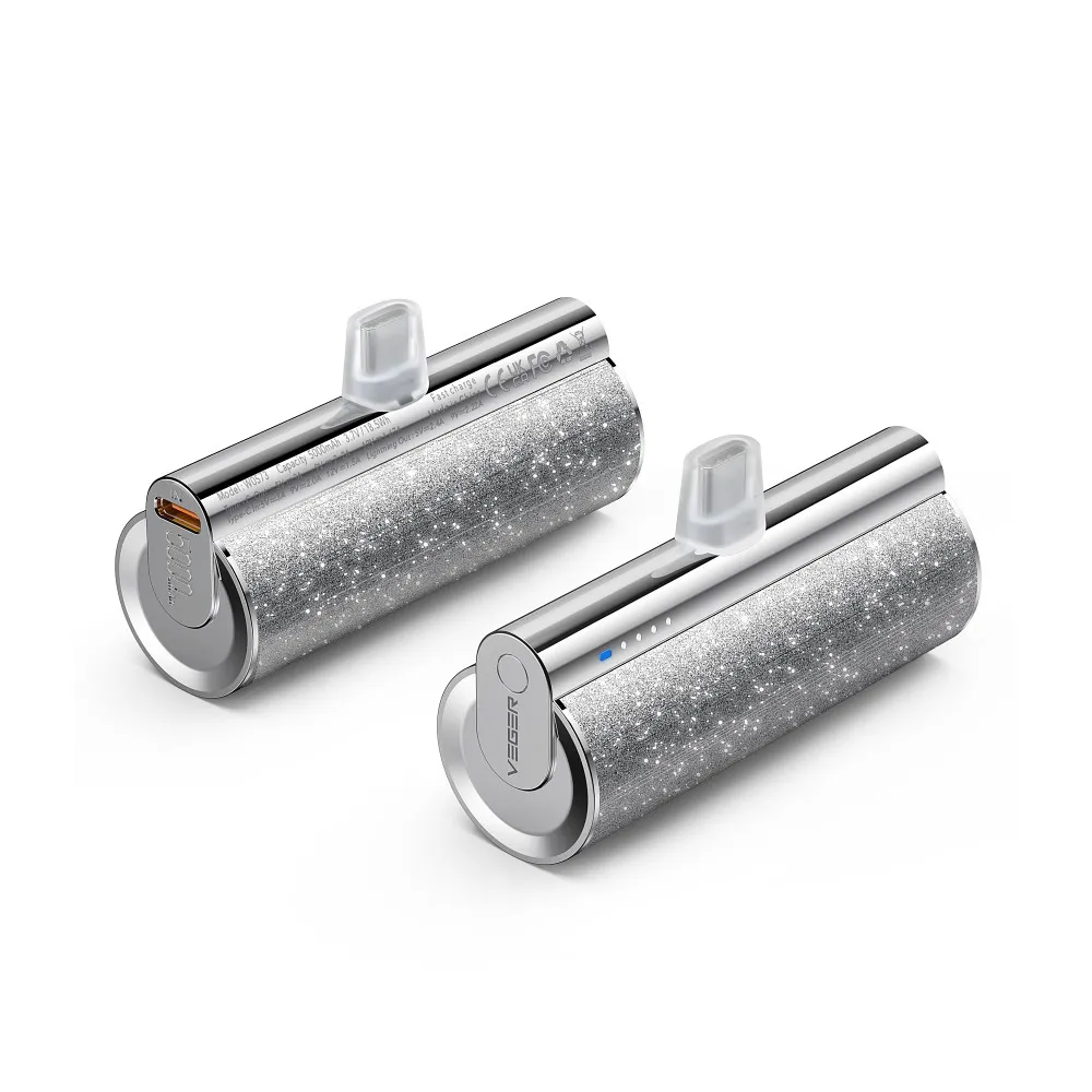 VEGER Powerbank 5 000 mAh mit integriertem Lightning PD QC3.0 2.4A 12W PlugOn (W0573P) silber