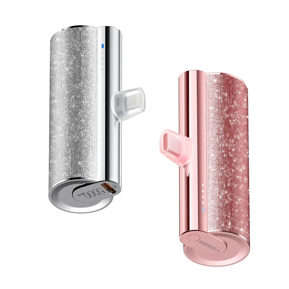 VEGER Powerbank 5 000 mAh mit integriertem Lightning PD QC3.0 2.4A 12W PlugOn (W0573P) rosa