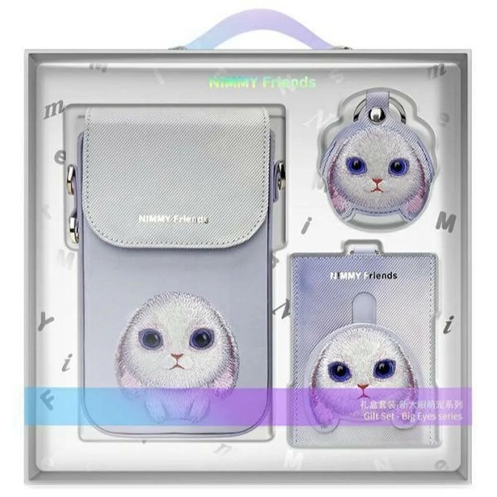Phone case wallet handbag 3-in-1 Set Nimmy Big Eyed Pet 2.0 rabbit violet
