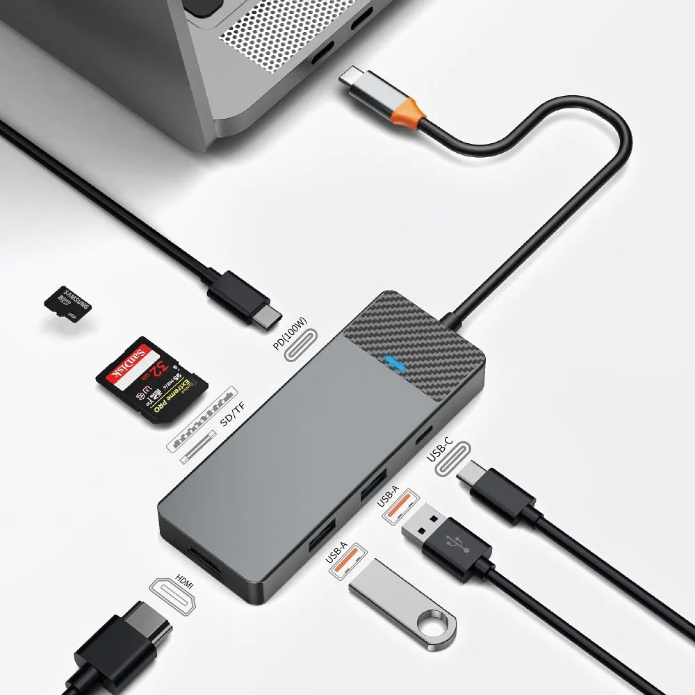WiWU - HUB A721HD USB3.1x2+PD(100W)+USB-C(3.1)+ SD/TF(3.0)+HDMI (4K60HZ)