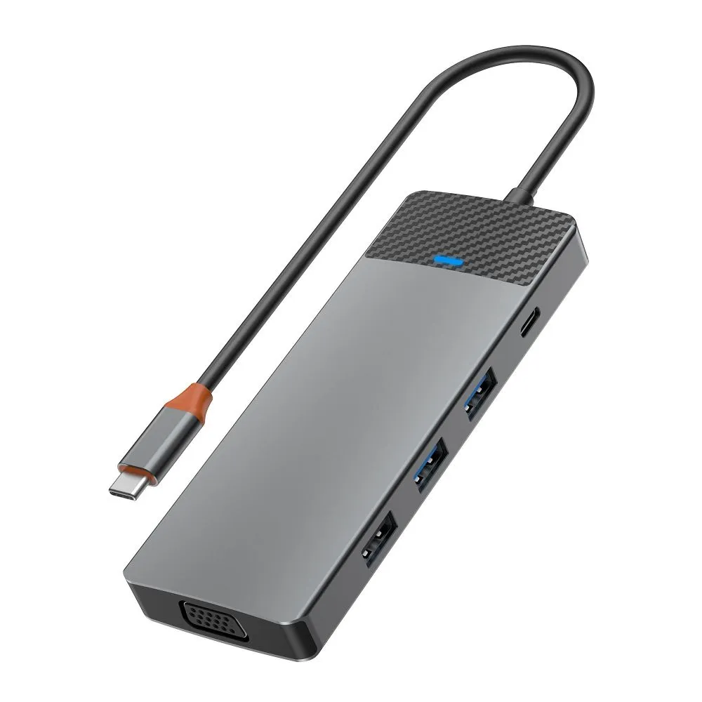 WiWU - HUB A921HV 9in1 USB3.0x2+USB2.0x1+SD/TF(3.0)+PD (100W)+USB-C(3.0)+HDMI(4K30HZ)+VGA1080P)