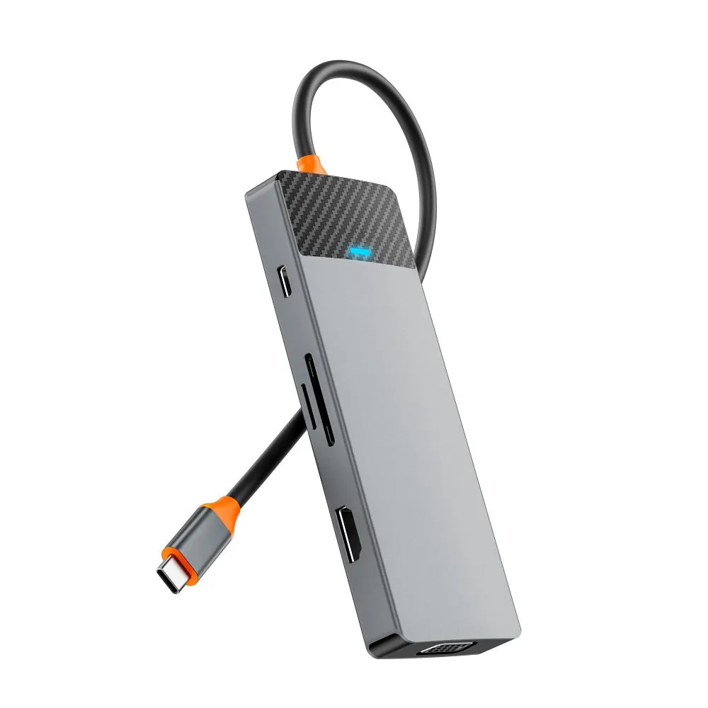 WiWU - HUB A921HV 9in1 USB3.0x2+USB2.0x1+SD/TF(3.0)+PD (100W)+USB-C(3.0)+HDMI(4K30HZ)+VGA1080P)