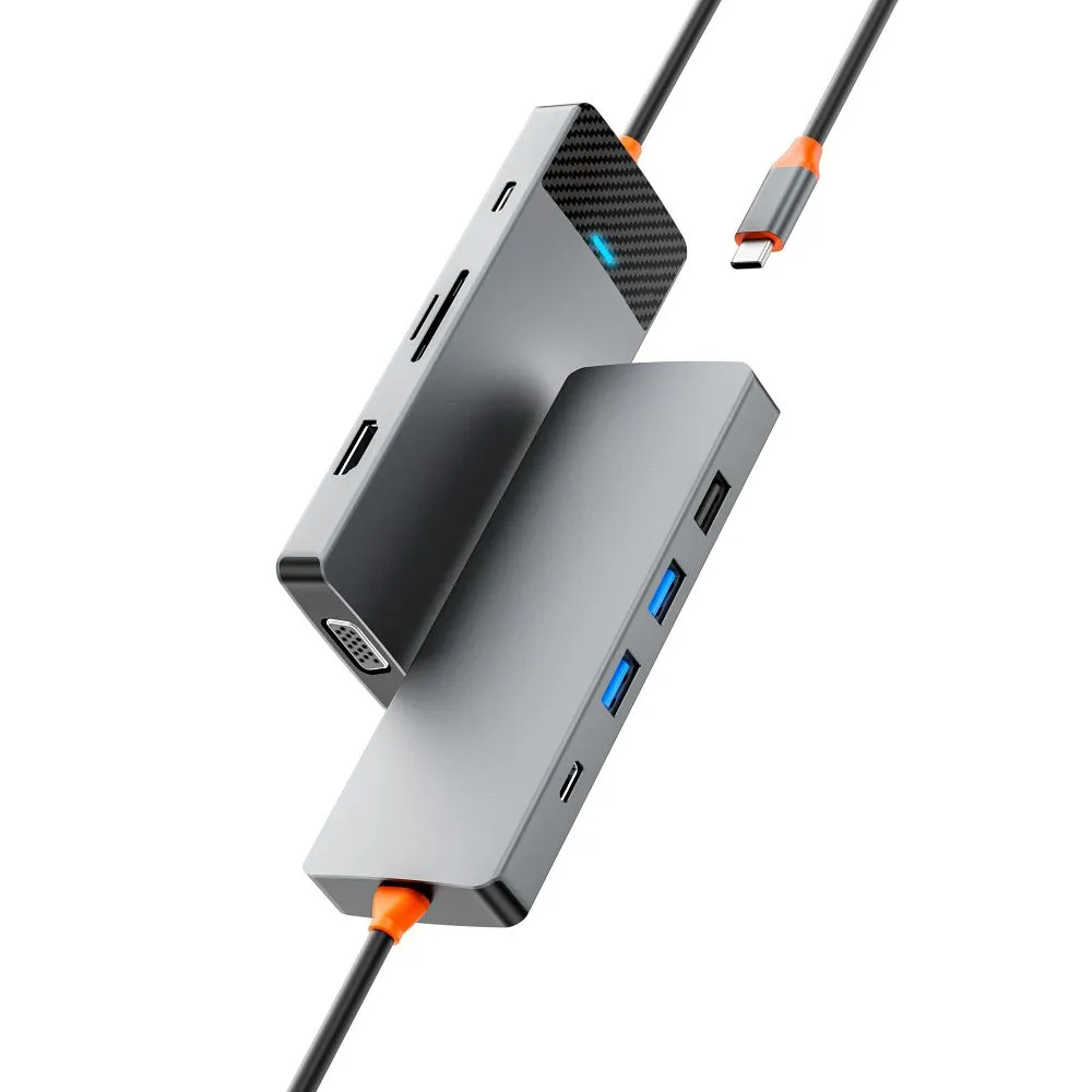 WiWU - HUB A921HV 9in1 USB3.0x2+USB2.0x1+SD/TF(3.0)+PD (100W)+USB-C(3.0)+HDMI(4K30HZ)+VGA1080P)