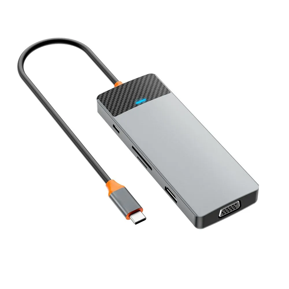 WiWU - HUB A921HV 9in1 USB3.0x2+USB2.0x1+SD/TF(3.0)+PD (100W)+USB-C(3.0)+HDMI(4K30HZ)+VGA1080P)