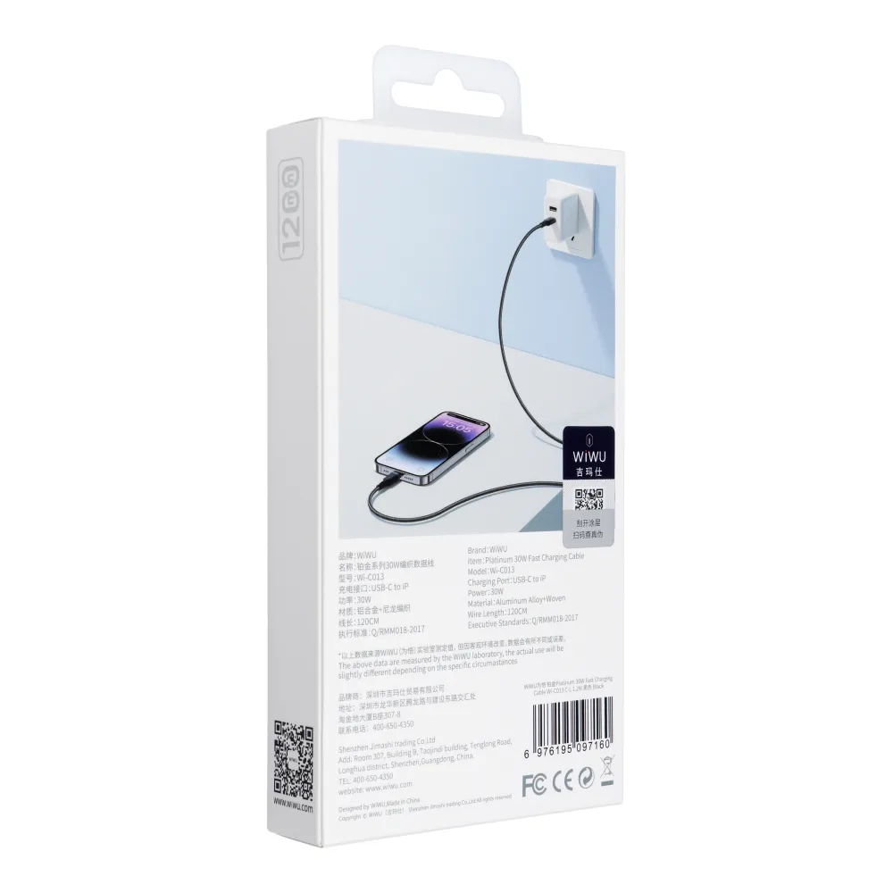 WiWU - Platinum Series USB-Kabel Wi-C013 USB C zu Lightning 30W 1.2m - schwarz