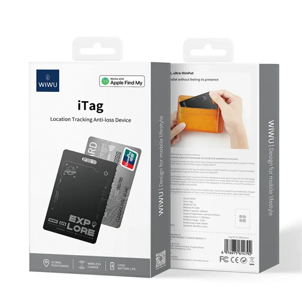 WiWU - iTag Card WT-03 Ortungsgerät mit Apple Find My Zertifizierung.