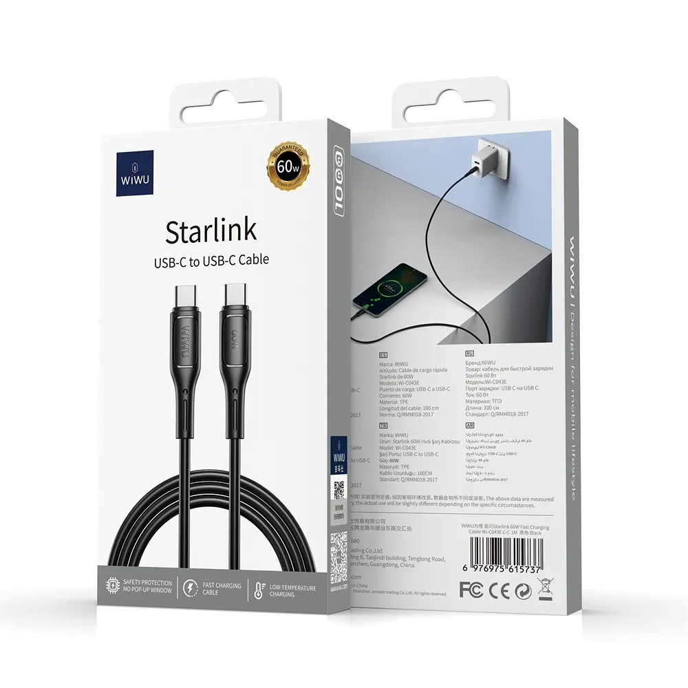 WiWU - Starlink Series Data Cable Wi-C043E USB C to USB C 30W - black