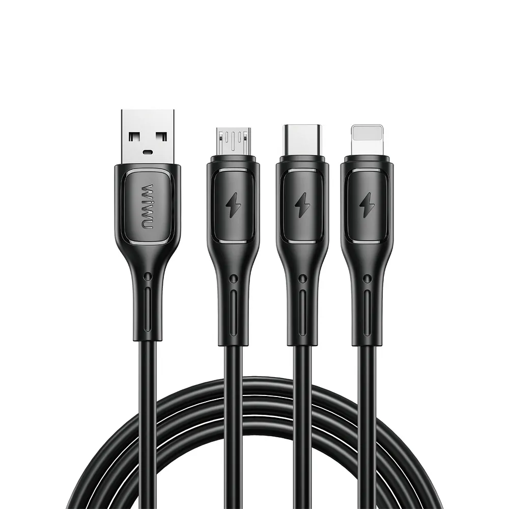 WiWU - Starlink Serie USB Kabel Wi-045E 3in1 USB A zu USB C, Micro USB, Lightning 3.1A 1m - schwarz