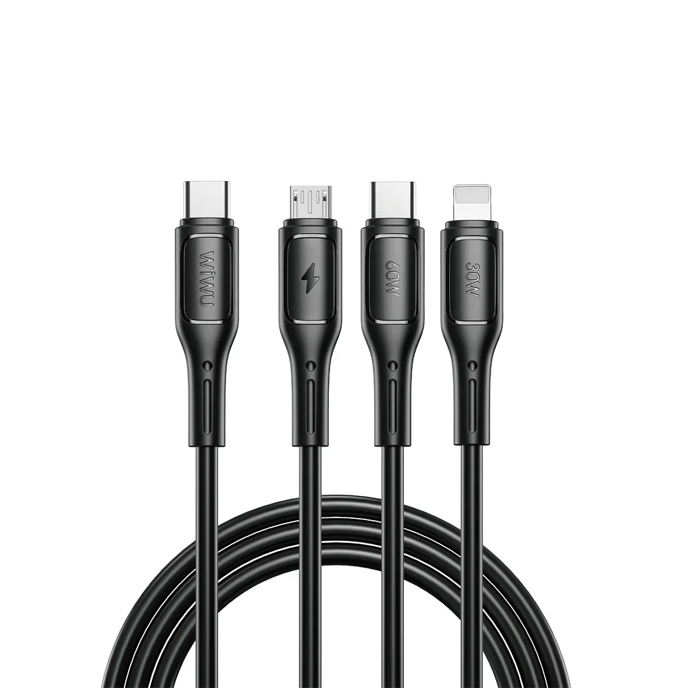WiWU - Starlink Serie USB Kabel Wi-046E 3in1 USB C zu USB C, Micro USB, Lightning 60W 1m - schwarz