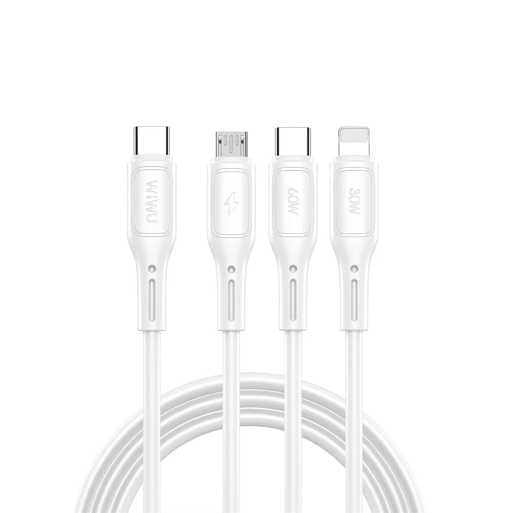 WiWU - Starlink Serie USB Kabel Wi-046E 3in1 USB C zu USB C, Micro USB, Lightning 60W 1m - weiss