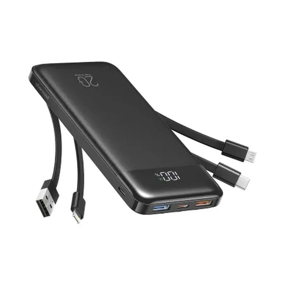 Powerbank Charmast W2065 PD3.0 3A 22,5W 20000 mAh with built-in cables USB A / USB C / Lightning / Micro USB black