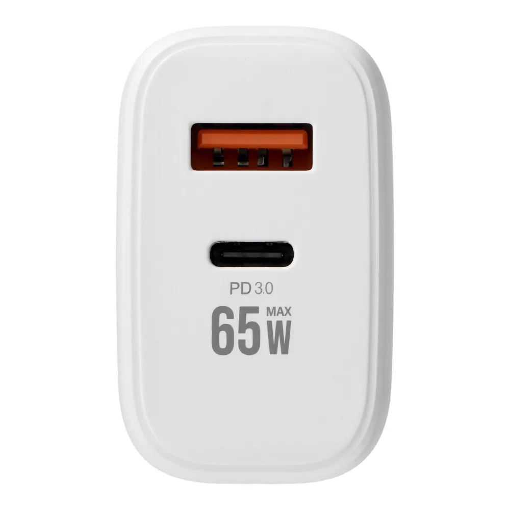 Phone charger VEGER USB A + Typ C PD QC3.0 3,25A 65W + cable USB C to USB C TR67 white
