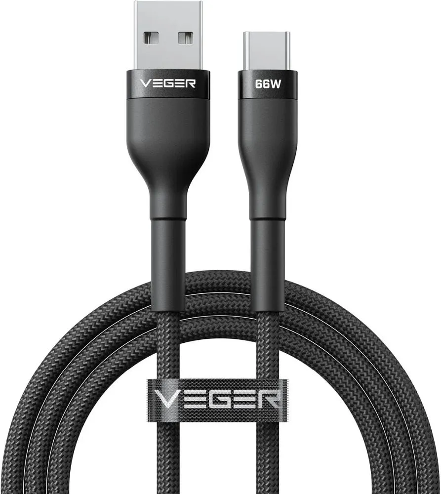 Cable USB A to Typ C VEGER PD 11V 6A 66W AC04 1,2 m black